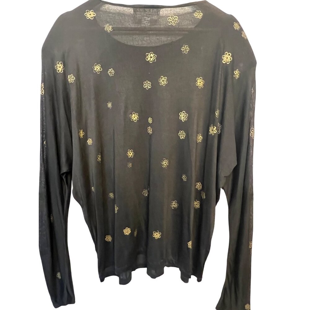 VTG Zell Ucci Bali Collection Top All Size Black & Gold Floral Beed's Party Off - Picture 2 of 8